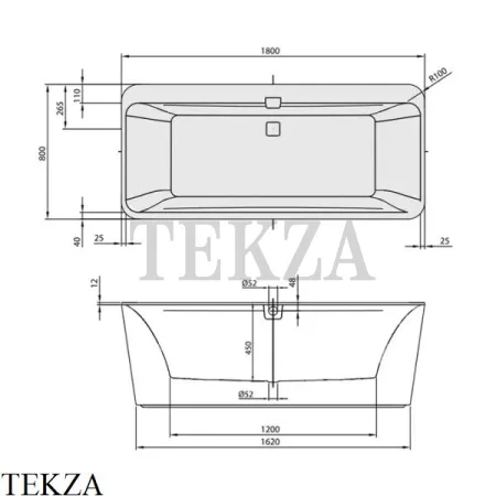 Villeroy & Boch SQUARO EDGE 12 Ванна отдельностоящая UBQ180SQE7PDV-01, Quaryl, белый глянец