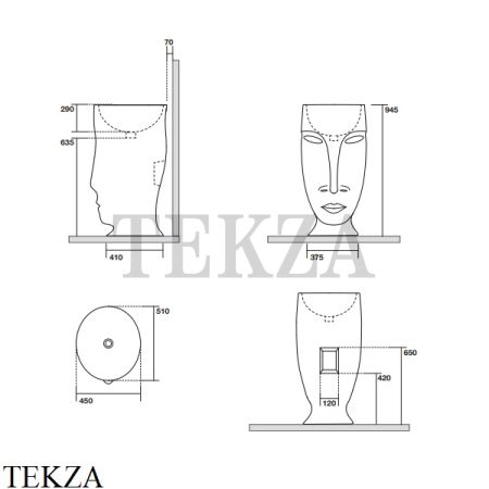 Kerasan Artwork Раковина свободностоящая MOLOCO, слив в стену 474089, Ferro matt