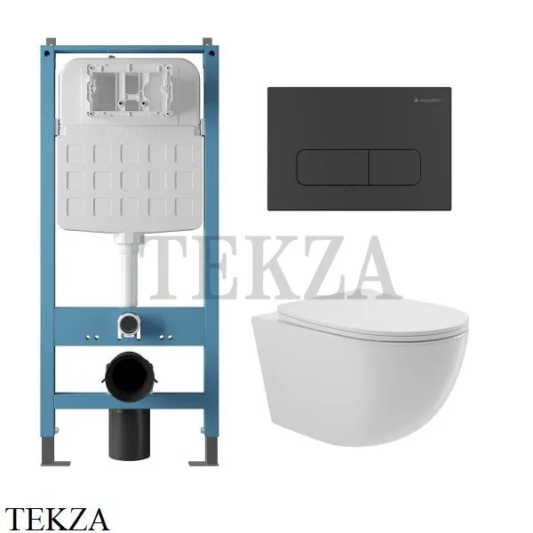 Aqueduto OVO Комплект унитаза c инсталляцией, кнопка черный матовый AQDS113  Белый глянец