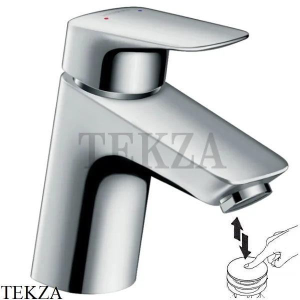 Hansgrohe Logis Смеситель для раковины, с донным клапаном Push-Open 71077000, хром глянец