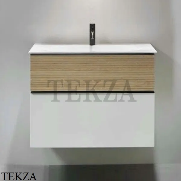 Burgbad Fiumo Тумба с раковиной, 1 отверстие, ручки черные, Cashmere oak decor SFXN082, белый матовый