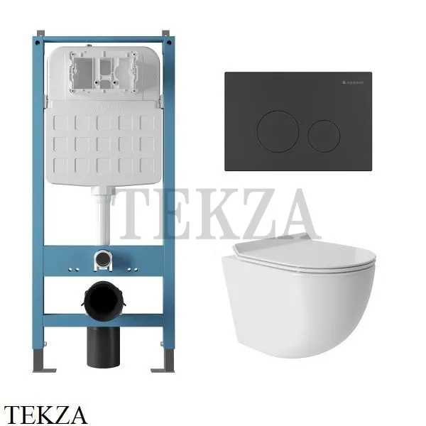 Aqueduto OVO Комплект унитаза торнадо c инсталляцией, кнопка черный матовый AQDS088TБелый глянец