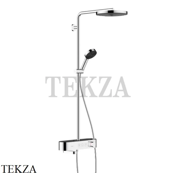 Hansgrohe Pulsify Душевая колонна с изливом Showerpipe 260 1jet EcoSmart с ShowerTablet 24230000, хром глянец