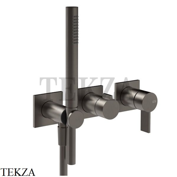 Gessi Inverso RIGATO Смеситель для душа, 2 потока, с гарнитуром, внешняя часть 73536-707, Black Metal Br.