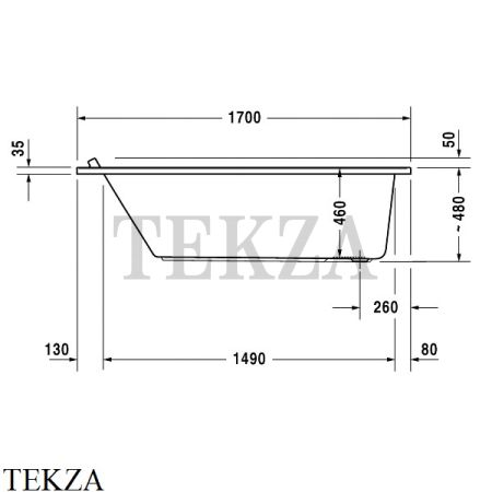 Duravit Starck Ванна прямоугольная встраиваемая 700337000000000, акрил, белый глянец