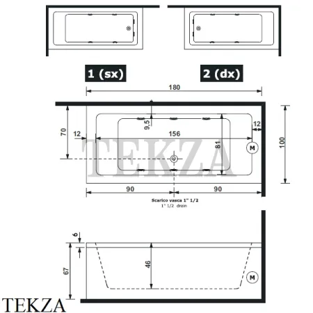 Gruppo Treesse QUADRA 181 Акриловая ванна встраиваемая на раме V0711, белый глянец