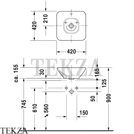 Duravit Bacino Раковина накладная, с переливом 0333420000, белый глянец