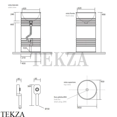 Kerasan Artwork Раковина свободностоящая BARREL, слив в стену, 474375 бургундский матовый