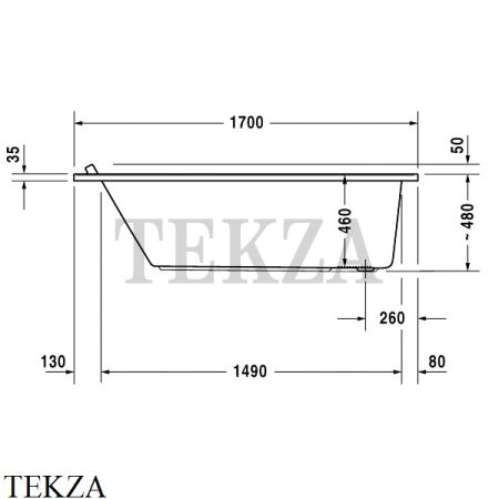 Duravit Starck Ванна прямоугольная встраиваемая 700336000000000, акрил, белый глянец