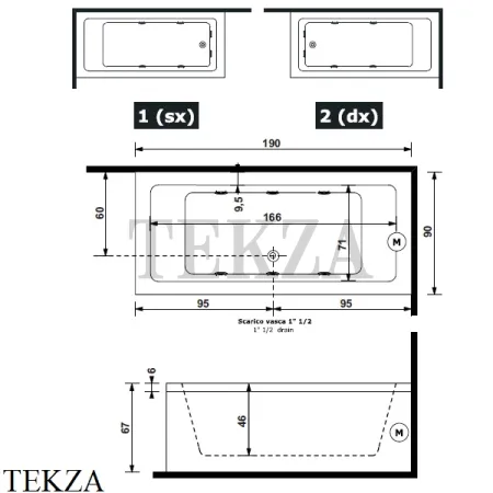 Gruppo Treesse QUADRA 199 Акриловая ванна встраиваемая на раме V0731, белый глянец