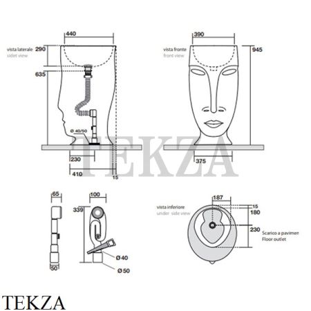 Kerasan Artwork Moloco Раковина напольная с отв. для слива в пол 4741K01, белый глянец