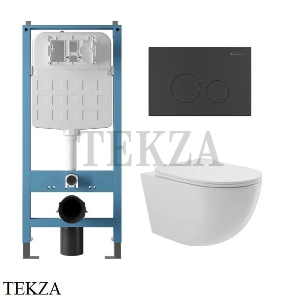 Aqueduto OVO Комплект унитаза c инсталляцией, кнопка черный матовый AQDS104 Белый глянец