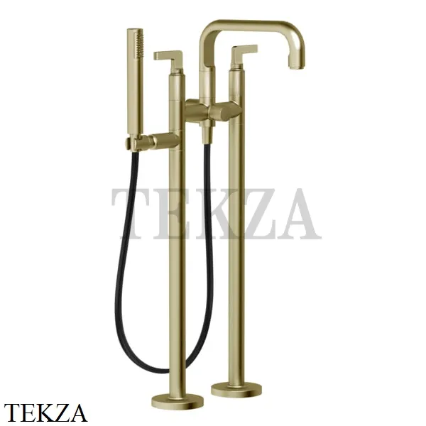 Gessi INCISO Смеситель для ванны напольный, с душевым гарнитуром 58029-727, Brushed Brass