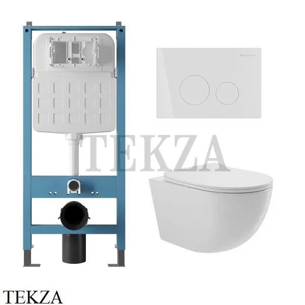 Aqueduto OVO Комплект унитаза c инсталляцией, кнопка белый глянец AQDS103 Белый глянец