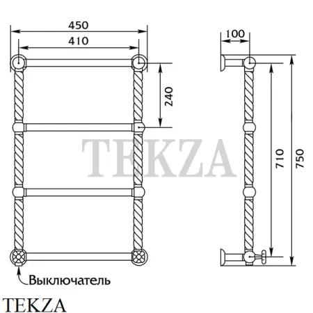 Migliore Edera Полотенцесушитель электрический Н71/79 SX (включение слева) 20296, золото глянец