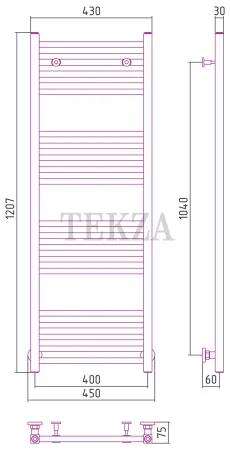 Сунержа Модус 1200х400 полотенцесушитель водяной 15-0250-1240, Тёмный титан муар